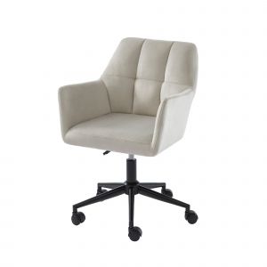 BAÏTA Fauteuil de Bureau Monaco en Velours Gris Perle avec Pieds Noirs