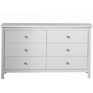 Commode 6 tiroirs en pin massif blanc 130 cm - Elton - Blanc