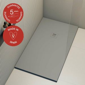 Receveur de douche Poalgi, extraplat, gris ciment, L.80 x l.150 cm, finition ardoise, série Hos's