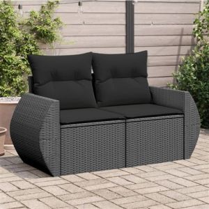 VidaXL Canapé de jardin avec coussins 2 places noir résine tressée