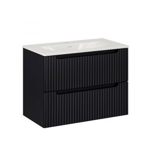 Meuble simple vasque encastrée 80cm 2 tiroirs Riva Noir