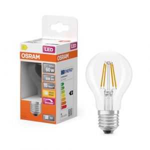 Osram Lampe LED Superstar forme d'ampoule A60 filament dimmable, 2700 K blanc chaud, 5,9 W, E27, transparente, 806 lm, pour plafonniers et