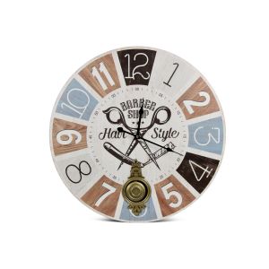 Image de Décoration d'Autrefois Horloge Ancienne Balancier Barber Shop Hair Style Bois Blanc 58cm