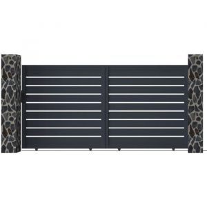 Portail coulissant ajour&eacute; anthracite en al ini PRIMO L350xH176 cm