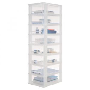 Image de Iris Ohyama Tour de Rangement Plastique, 8 Tiroirs Moyens, Blanc Givr&eacute;, Ouverture Facile, Format A4, A5 & A6, Meuble, pour Bureau, Fourniture Scolaire, Papeterie, Sans BPA, DDOCH-2008