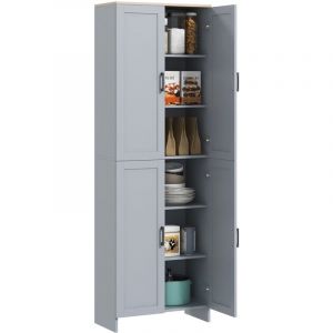 Homcom Buffet haut - armoire de cuisine - buffet cuisine vaisselier - 5 étagères - poignées métal noir effet bois clair gris pigeon