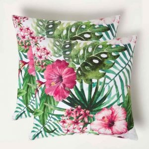 Coussin d'extérieur imperméable Hibiscus, 45 x 45 cm – Lot de 2