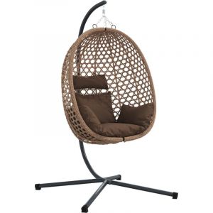 VidaXL Panier Chaise ?uf Suspendue Avec Support Caf&eacute; Poly Rotin