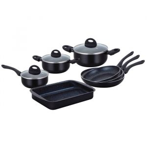Herzberg Cooking - Kitchenware - Cookware Set - All Items - Herzberg 10 Pieces Marble Coated Cookware Set - Black