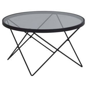 Table basse ronde en verre trempé fumé et acier noir - Dimensions 80x80x45 cm