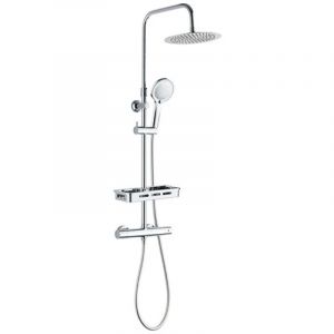 Edouard Rousseau - Colonne de Douche Thermostatique ARS Tablette - Mitigeur &agrave; Corps Froid - Douchette 3 Jets - Chrom&eacute;