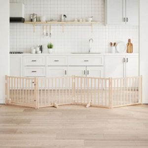 VidaXL Barri&egrave;re pour chiens avec porte 4 panneaux bois de sapin massif