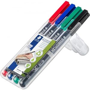 Staedtler 318 WP4 Etui de 4 Feutres Pointe 0,6 mm Assortis, Black/Blue/Green/Red