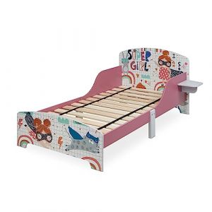 Relaxdays Lit pour Enfant, HxLxP: env. 60x94x143 cm, Tablette, Protections, Lattes, Super-héroïne, MDF, Multicolore