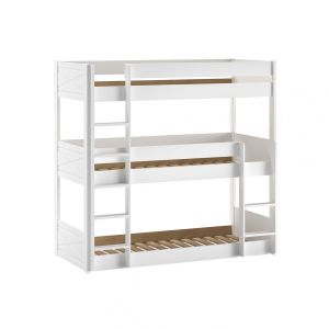 Vivien - Lit Superposé en Pin Laqué Blanc 3 couchages 90x200cm