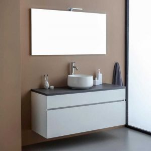 Kiamami Valentina Meuble Sous-Vasque De Salle De Bain 120Cm Blanc En Bois Avec Plateau Anthracite Sole