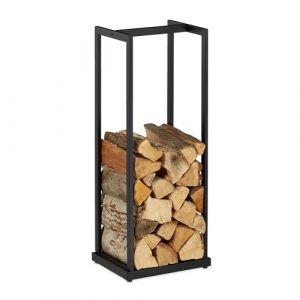 Relaxdays Rangement pour Bois de chemin&eacute;e, m&eacute;tal, Support Haut, pour b&ucirc;ches, empilage, HxLxP : 95x37x30 cm, Noir