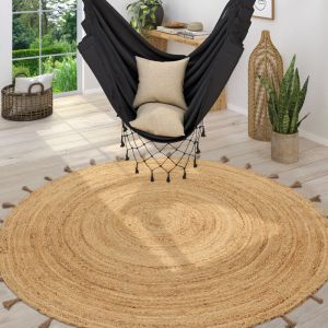 Paco Home - Tapis Rond Salon Jute Motif Ethnique Boho Moderne Fait Main Tapis Naturel 160 cm rond, Naturelle 6