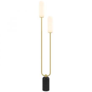 Homcom Lampadaire design art déco H.150 cm effet marbre noir métal doré verre dépoli blanc