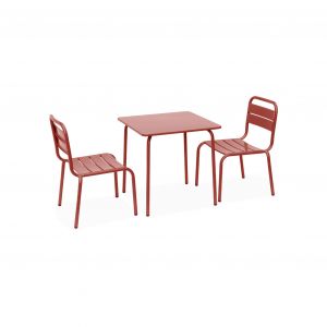 Image de Sweeek Ensemble table et chaises m&eacute;tal enfant - Anna - terracotta 2 places table et chaises 48x48cm