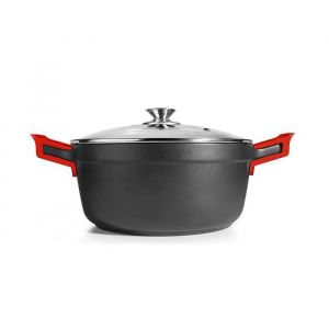 Ibili Casserole Excellent titanio en fonte d’aluminium, couvercle en verre et poignées en silicone, 20 cm, Antiadhésif, Compatible avec l’induction