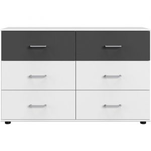 Wimex Commode - rhodes - 6 tiroirs - Blanc / Rechampis graphite - 130 x 41 x 83 cm