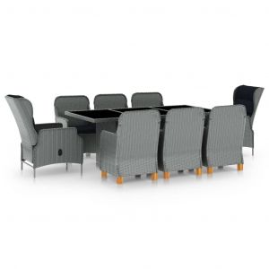 VidaXL Mobilier &agrave; d&icirc;ner 9 pcs avec coussins R&eacute;sine tress&eacute;e Gris clair Light grey and black