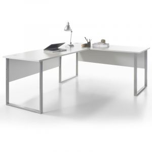 Image de Pegane Table de bureau d'angle en bois MDF coloris Blanc - Longueur 223/170 x Hauteur 77 x profondeur 73 cm