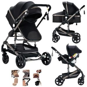 Poussette Magic Zc Poussette 3 En 1 Poussettes Combin&eacute;es Poussette De Luxe Jusqu'&agrave; 15kg 0-3ans Avec Grand Panier Paysage &Eacute;lev&eacute; Noir