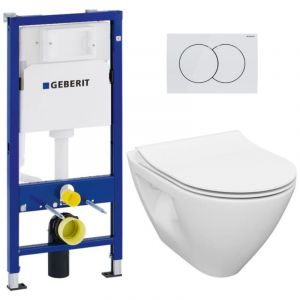 Geberit Pack WC Bâti-support 112 cm + Cuvette sans bride Cersanit + Abattant SoftClose + Plaque blanche (MILLEGEB1)