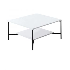 Dmora - Table basse Dichiar, Table basse, Porte-revues pour canapé, Etagère de salon, 80x80h40 cm, Blanc et Noir