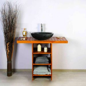 Ensemble meuble vasque et miroir salle de bain New Gempo 100 cm en bois teck naturel Taille - Meuble + Miroir + vasque