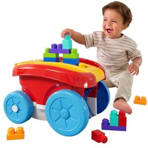 Mega Bloks Wagon Ramasseur de blocs First Builders Jeu de construction pour tout-petit, avec 20 pi&egrave;ces et rangement int&eacute;gr&eacute;, ramasse les blocs, rouge, enfants &agrave; partir de 1 an, JFR30