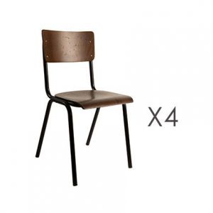 M&S Lot de 4 chaises écolier décor noyer et métal noir - SCUOLA