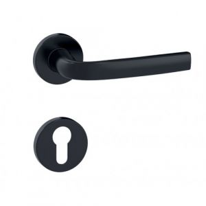 Vachette Poign&eacute;es de porte sur rosaces rondes Logio finition noir mat Onyx - cl&eacute; I