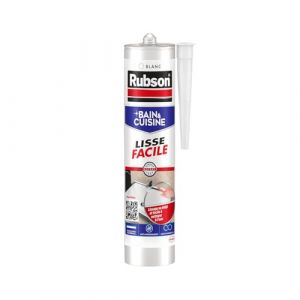 Rubson Mastic Bain & Cuisine Lisse Facile Blanc (cartouche de 280 ml) – silicone renforcé en antifongique – sanitaire à utiliser et à lisser