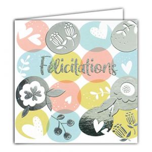 Afie 22001 Carte Carrée Argentée Félicitations pour tout heureux évènement - Naissance Bébé Baptême Mariage Pacs Fiançailles Emménagement à 2 deux couple famille