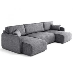 Apolline - canapé panoramique en U 7 places convertible avec coffres en tissu moucheté - Gris