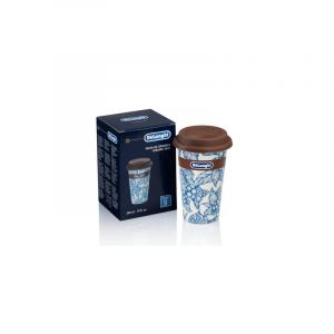 Delonghi Travel Mug, Thermos &agrave; double paroi pour boissons chaudes et froides, facile &agrave; transporter, &eacute;tui antid&eacute;rapant en silicone, 300 ml de capacit&eacute;, DLSC064, 1 Unit&eacute;, Bleu