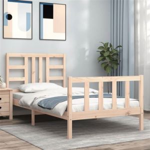 VidaXL Cadre de Lit avec Tête de Lit, Sommier à Lattes en Bois, Lit Simple et Adulte, Cadre à Lattes sur Pied Chambre à Coucher, 90X200 cm Bois Massif