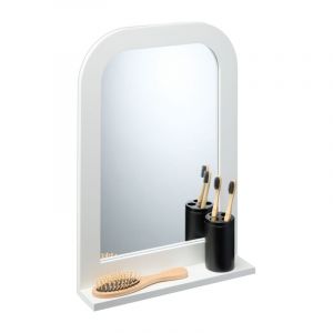 Relaxdays Miroir de salle de bain avec étagère, couloir, rectangle, h x l x p : 54 x 38 x 8,5 cm, miroir suspendu, blanc