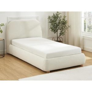 Lit coffre 90 x 190 cm - Tissu bouclette - Beige - VANARI