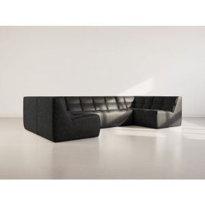 Lisa Design - Alya - canap&eacute; modulable panoramique 7 places en simili - noir