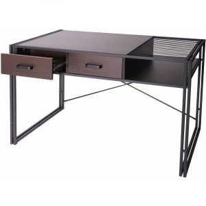 Décoshop26 Bureau d'ordinateur avec tiroirs et compartiment de rangement design industriel 76x120x70cm brun foncé 040001449