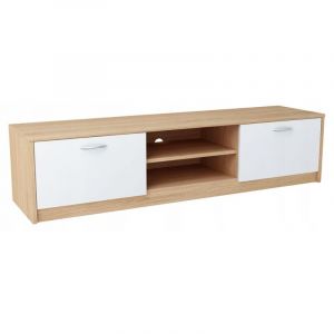 Image de Meuble TV Chêne de Sonoma - Banc TV, Table TV avec 2 portes et 2 étagères - 160 x 41 x 36 cm