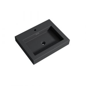 Image de Mai & Mai Vasque à poser lavabo suspendu gris noir mat 60cm lave mains rectangulaire avec trop plein Col818 60x48x10cm