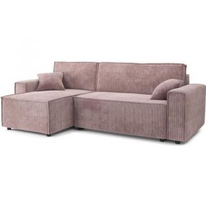 Canapé d'angle convertible en velours côtelé 4 places mauve