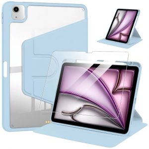 Coque + Verre Tremp&eacute; pour iPad Air 13'' (M3/M2 2025/2024) Rotatif 360&deg; avec Porte-Stylet - Bleu - E.F.Connection