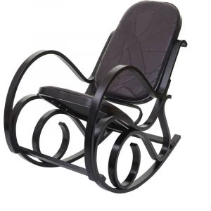 Décoshop26 Fauteuil à bascule rocking chair en bois noyer assise en cuir patchwork marron FAB04021