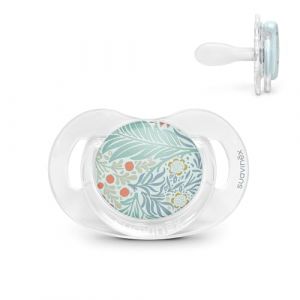 Suavinex Sucette pour Bébés +18 Mois, Tétine Symétrique SX Pro en Silicone, Plate et Flexible, Réversible, Respecte le Développement Buccodentaire, Collerette Transparente, Poetry Bleu
